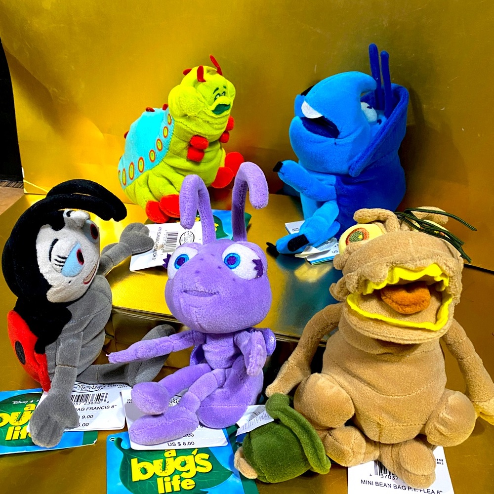 DISNEY EXCLUSIVE NWT VTG 90s BUGS LIFE BEAN BAG PLUSH SET (5) ADORABLE